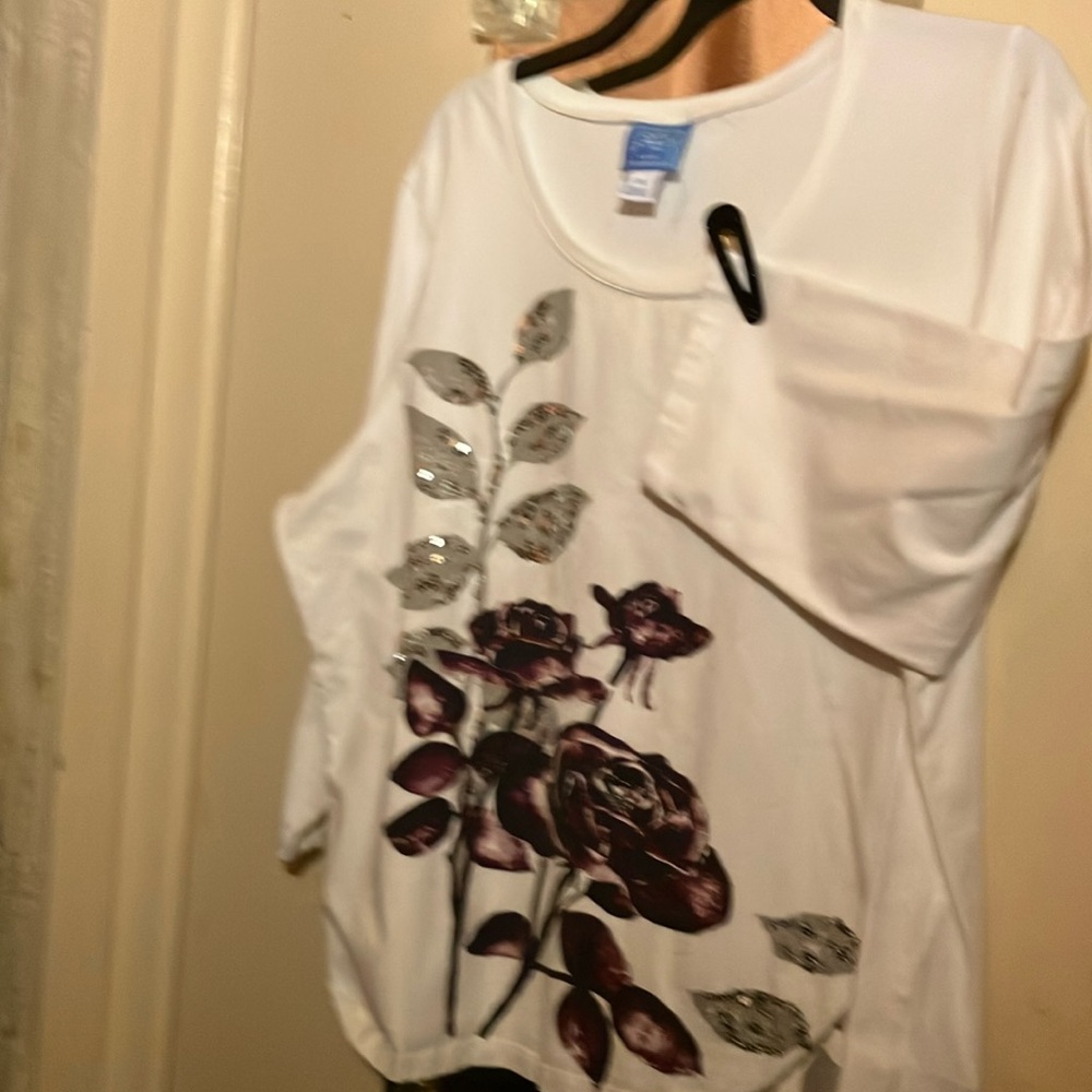 White Graphic Short Sleeve Blouse Relaxed Fit